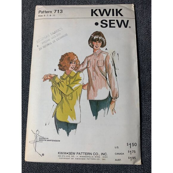 Kwik Sew Misses Blouse Sewing Pattern sz 5-11 713 - uncut - Picture 9 of 9
